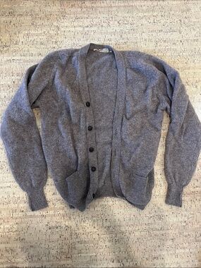 Vintage Shetland Wool Cardigan Sweater Made in Scotland Gray Size 40